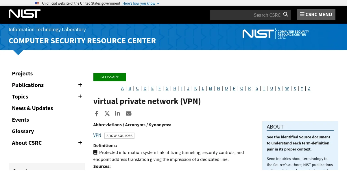 Что VPN не скрывает: границы приватности без мифов: изображение из источника NIST CSRC Glossary: Virtual Private Network
