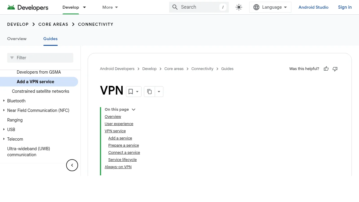 VPN или proxy: в чем разница и что выбрать: изображение из источника Android Developers: VPN