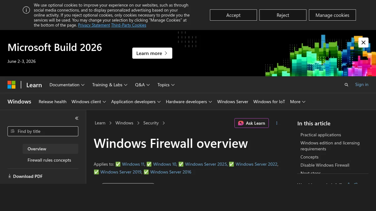 Windows: настройка VLESS без путаницы в proxy, TUN и DNS: изображение из источника Microsoft Learn: Windows Firewall overview